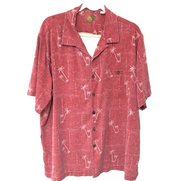 Caribbean Silk Shirt Men XL Hawaii Aloha Loop Collar Wood Buttn Palm Tree Resort - Picture 1 of 8